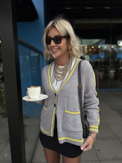 Orijinal Model , Sarı & Gri Mix , Triko Hırka