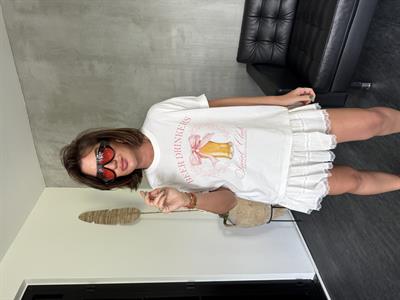%100 Cotton , Bardak Desenli , Ekru T-shirt