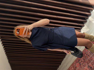 Orijinal Model , Asimetrik , Kısa Kollu , Lacivert Pelerin Elbise