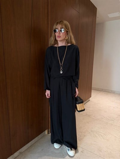 Kayık Yaka , Premium Tencel , Siyah Takım