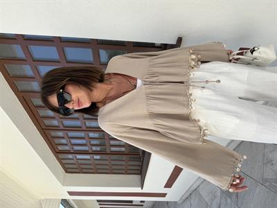 Sedef Pul İşlemeli , Tencel Keten Bluz