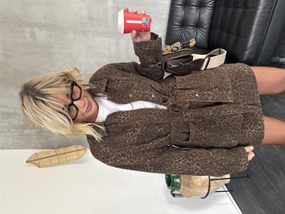 Gabardin Kumaş , Kuşaklı , Leopar Jean Gömlek