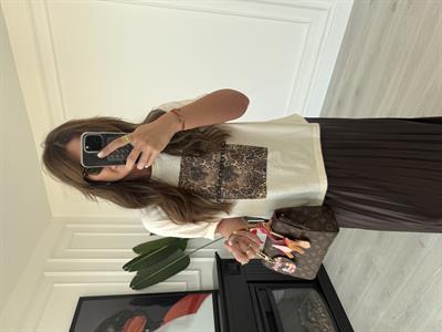 Leopar Desenli , Açık Bej T-shirt