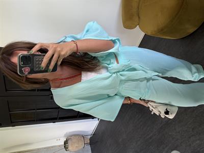 %100 Coton , Mint Yeşili , Önden Bağlamalı , Beli Lastikli , Müslim Takım