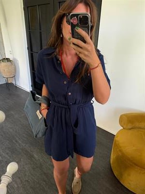 Beli Lastikli , Kuşaklı , %100 Coton , Lacivert Müslim Tulum