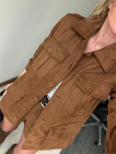 Taba , Premium Süet , Kuşaklı Ceket & Şort Takım