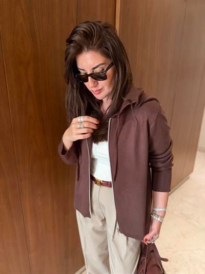Cherry , Kapüşonlu , Fermuarlı Triko Sweatshirt