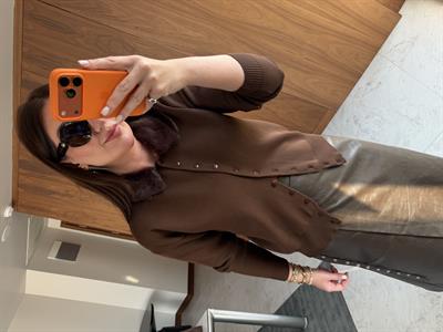 Premium Kalite , Çıkarılabilir Kürk Yakalı , Acı Kahve Triko Hırka