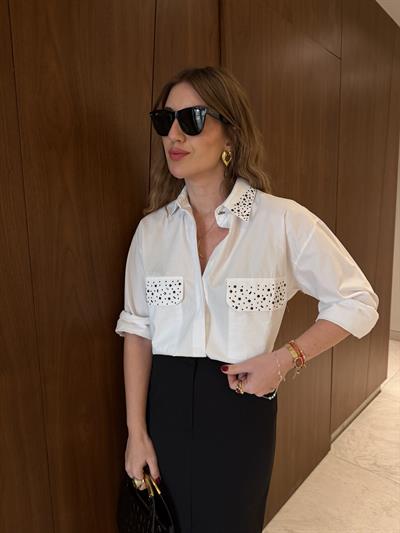 Orijinal Model , Yakası & Cepi Taş İşlemeli , Beyaz Gömlek
