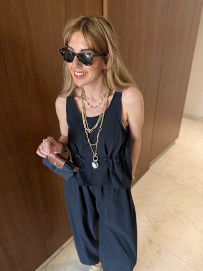 Orijinal Model , Belden Büzgülü , Lacivert Bluzlu Takım