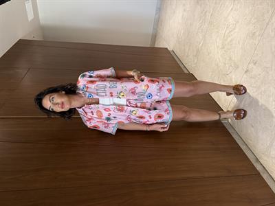 Pembe Tropikal Desenli , Şort & Gömlek Takım