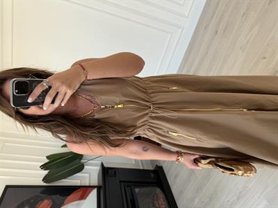 Orijinal Model , Önden Fermuarlı , Beli Ayarlamalı , Camel Elbise