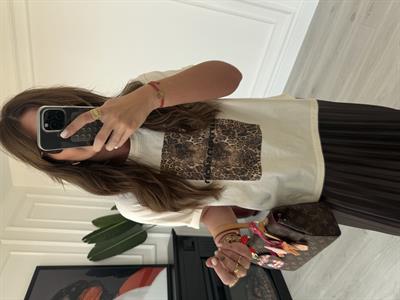 Leopar Desenli , Açık Bej T-shirt