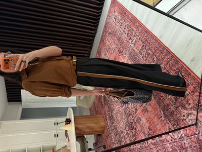 Yanları Süet Biyeli Siyah Palazzo Pantalon