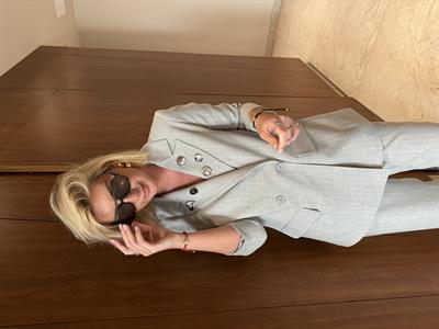 Gri , Çizgili , Metal Broşlu , Premium Blazer Ceket 