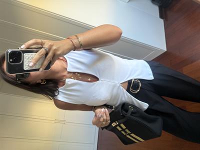 Çift Fermuarlı , Beyaz , Likralı Bluz