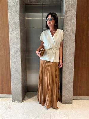 Orijinal Model , Kuşaklı Keten , Pliseli Elbise