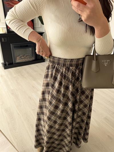 Beli Lastikli , Kahverengi Ekoseli , Premium Etek