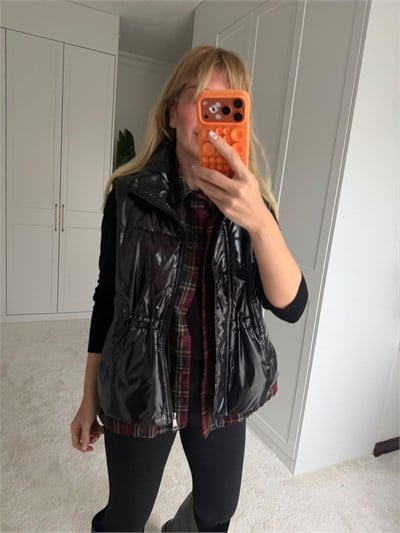 Tw-st Model , İçi Ekose Gömlekli , Siyah , Premium Şişme Yelek