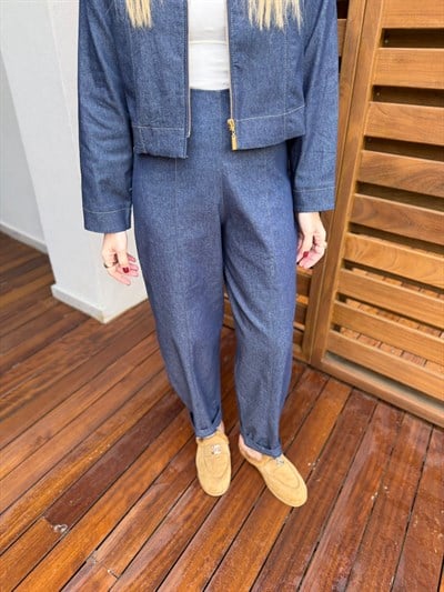 Baggy Model , Likralı Gabardin , Lacivert Pantolon