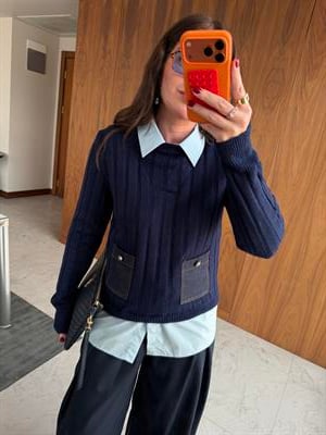 Gömlek Detaylı Lacivert Triko