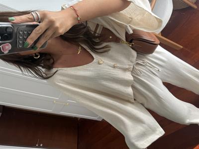 Gold Tasarım Düğmeli , Premium , Bej Tensel Takım