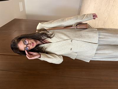 %100 Keten , Bej , Blazer & Pantolon Takım