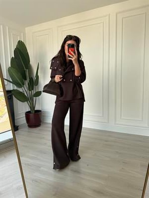 Tasarım Patpat Yakalı , Acıkahve , Premium Modal Takım