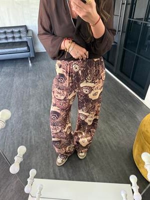 Acı Kahve , Etnik Desenli , Beli Lastikli , Tiril Palazzo