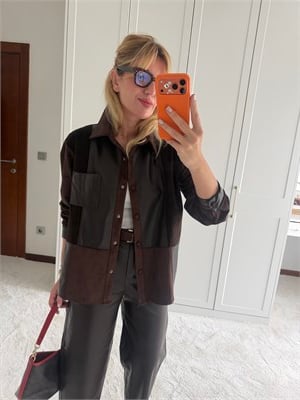 Orijinal Model , Parça Deri Garnili , Premium Acıkahve Gömlek