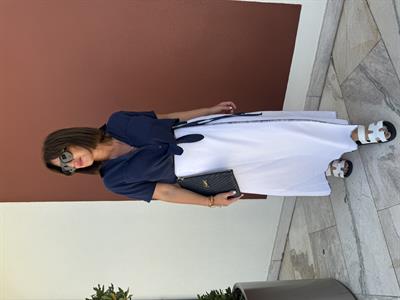 İçi Astarlı , Lacivert Biyeli , Beyaz Kruvaze Etek