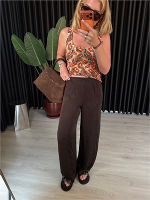 Beli Komple Lastikli Acıkahve Tencel Palazzo Pantalon