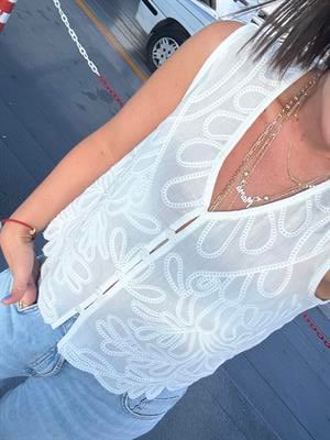 Orijinal Model Nakışlı %100 Cotton Beyaz Bluz