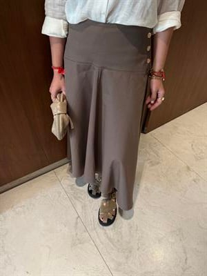 Orijinal Model , Yandan Gold Düğmeli , Premuim , Midi Boy , Koyu Vizon Gabardin Etek