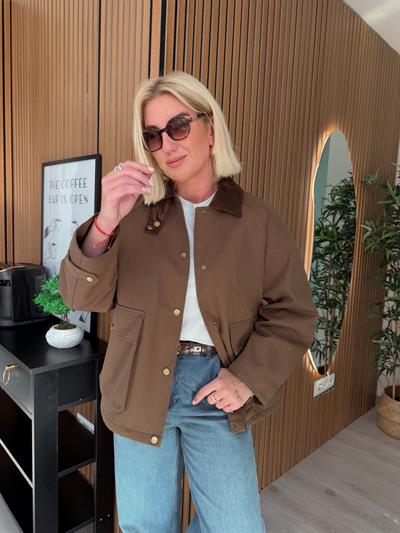 Kadife Yaka , Acı Kahve , Premium Kapitone Mont