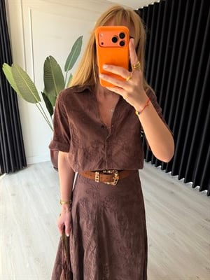 %100 Cotton , Acıkahve , Fisto Gömlek & Etek Takım