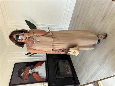 Bej , Askılı , Bluz & Etek , Tencel Takım