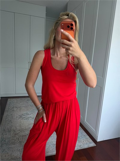 Beli & Paçası Lastikli , Likralı , Kırmızı Modal Takım