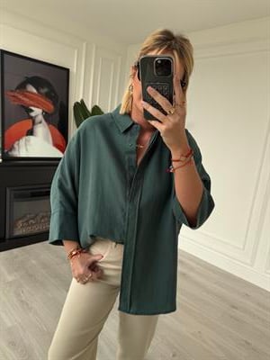 Tiril Dokuda , Zümrüt Yeşili , Yarasa Kol , Premium Kalite Gömlek
