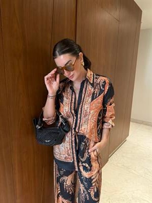 Şal Desenli , Saten , Gömlek Pantolon Takım