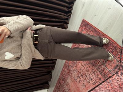 Süet Kemerli , Likralı Sütlü Kahve Jean