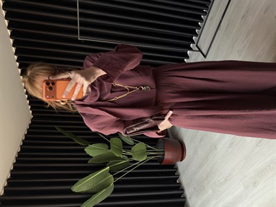 Mürdüm Orijinal Model Fular Yakalı Gömlek & Pantalon Premium Tencel Takım