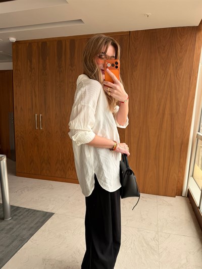 %100 Cotton , Ekru Tencel Gömlek