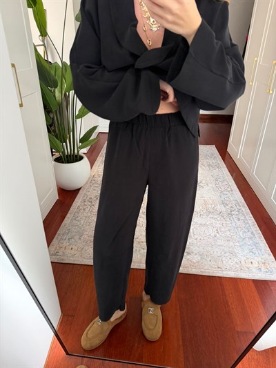 Dört Düğmeli , Premium Double Tencel , Siyah Blazer Takım