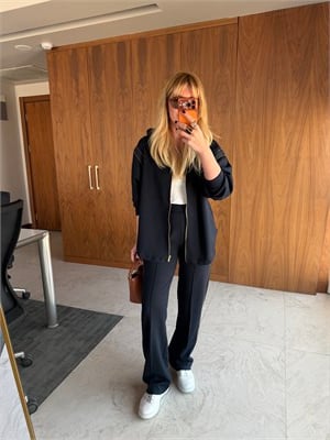Lacivert Orijinal Model Boncuk Şeritli Premium Modal Elşofman Takımı