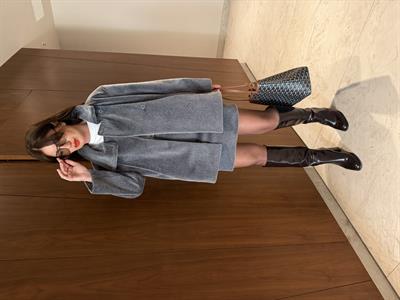 Gri , Premium Kürk Dokulu , Ceket & Etek Takım