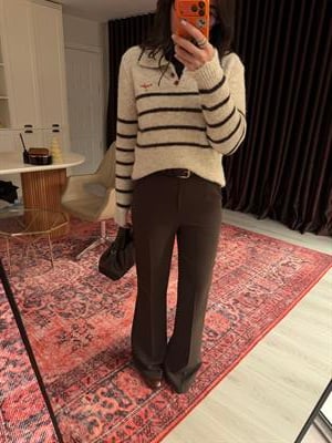 Premium Kalite Krep Kumaş , Acı Kahve İspanyol Paça Pantolon