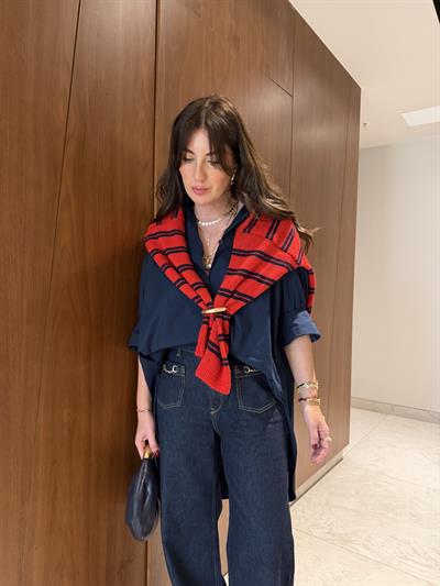 Oversize Lacivert , Poplin Gömlek