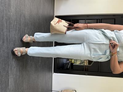 Omzu Burmalı , Su Yeşili , Keten , Bluz Takım