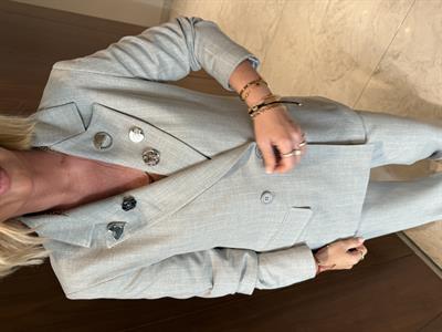 Gri , Çizgili , Metal Broşlu , Premium Blazer Ceket 